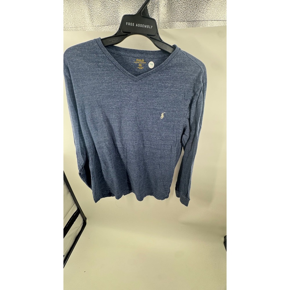 Polo Ralph Lauren Mens XL Blue Heather V-Neck Long Sleeve T-Shirt Pony Logo